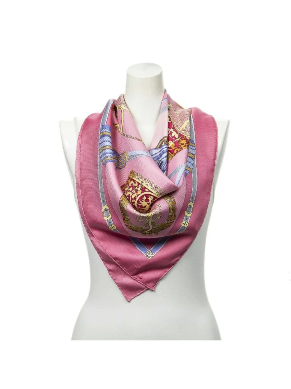 Hermes Scarf Light Pink Yellow Blue Twill Silk